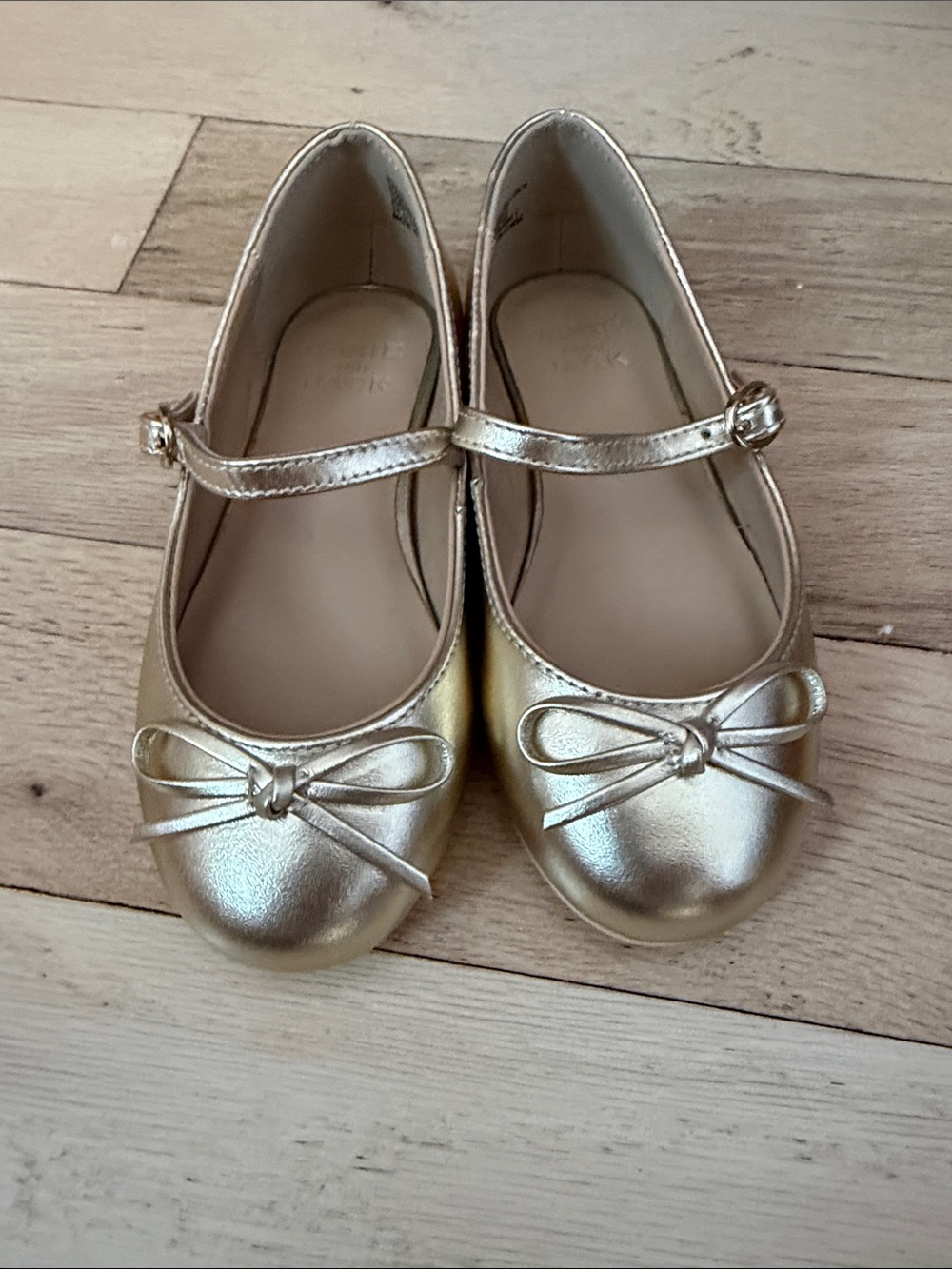 Janie and Jack Metallic Gold Mary Jane Flats with Bow Strap